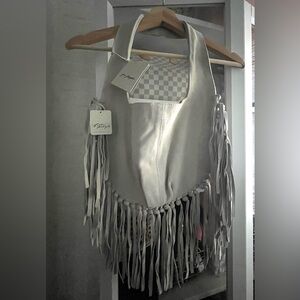 Free People Light Gray Riley Fringe Hobo Bag